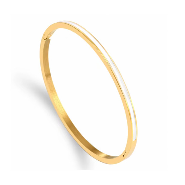 Skinny Black and White Bangle Bracelet - Stainless Steel