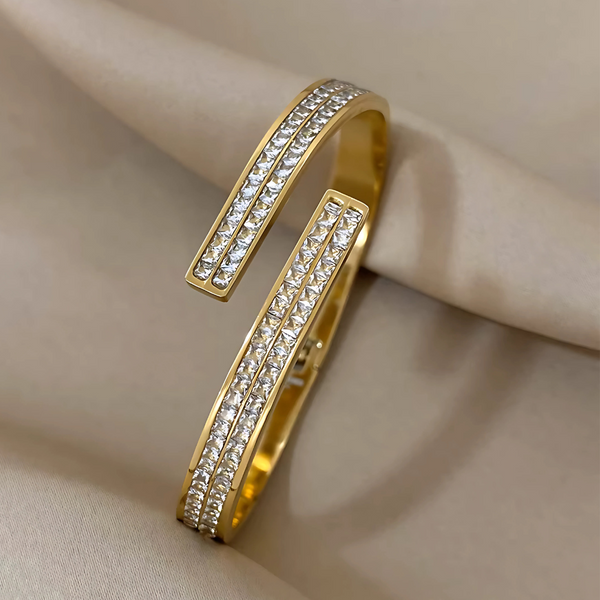 Glam Overlapping Cuff Bangle Bracelet - Stainless Steel