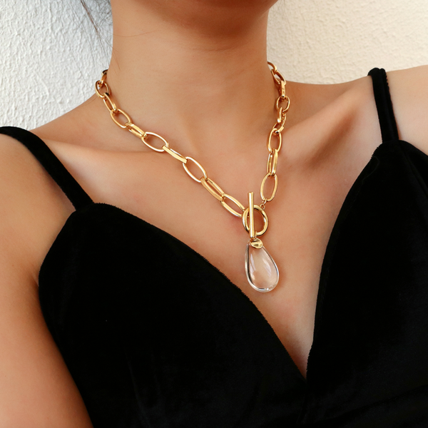 Clear Teardrop Chunky Toggle Statement Necklace