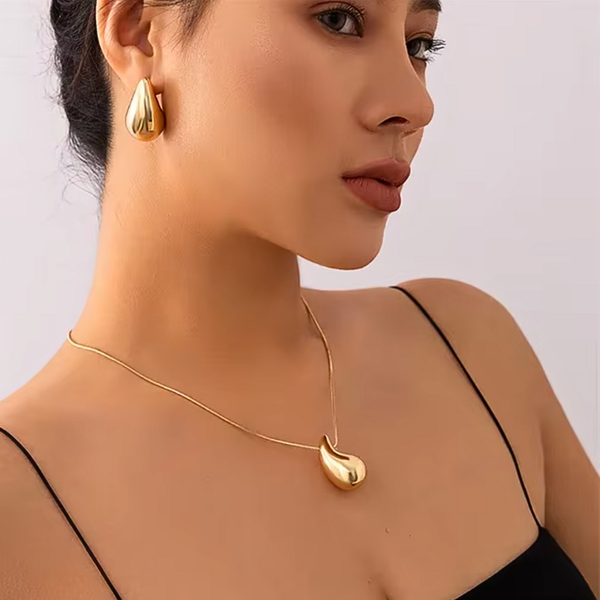 Teardrop Necklace and Earrings - Stainless Steel