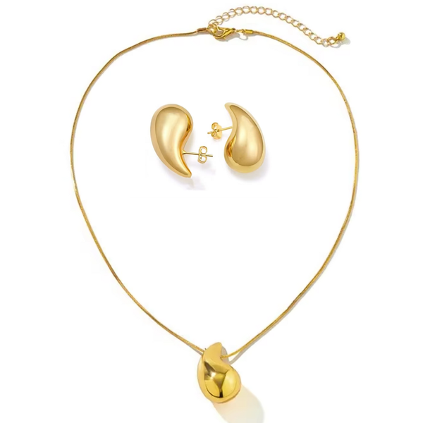 Teardrop Necklace and Earrings - Stainless Steel