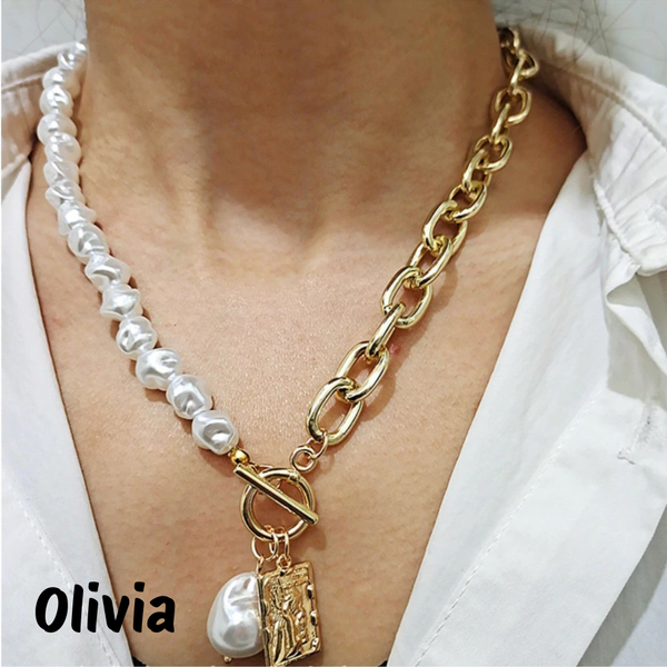 Link Toggle Necklace w/ Pearl Pendant