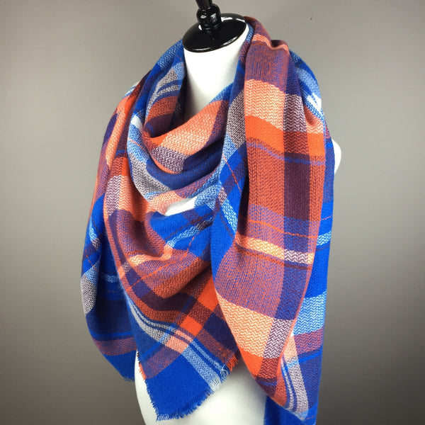 Blue and Orange Tartan Blanket/Triangle Scarf