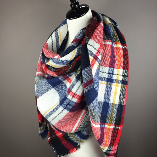 Red, White and Blue Tartan Blanket/Triangle Scarf