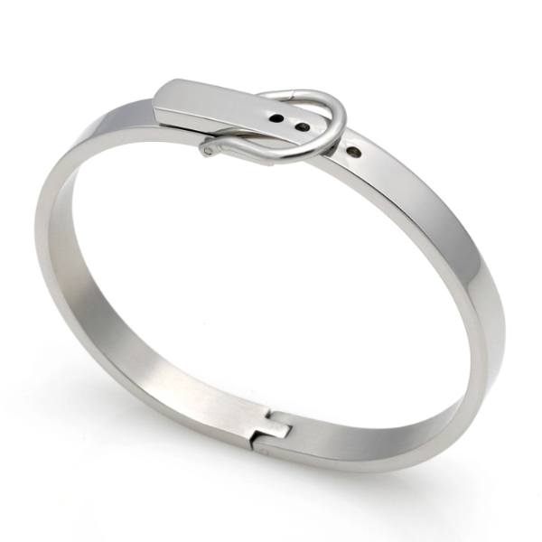 Belt Buckle Bangle Bracelet - Stainless Steel