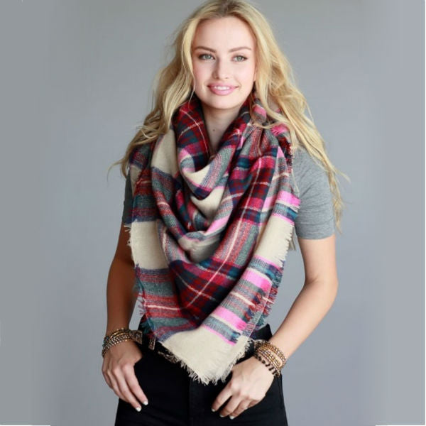 Beige and Pink Triangle Winter Scarf