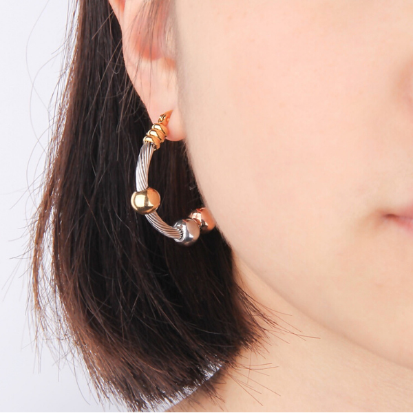 3-Tone Beaded Cable Earrings