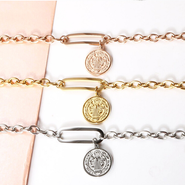 Coin Charm Bracelet - Stainless Steel