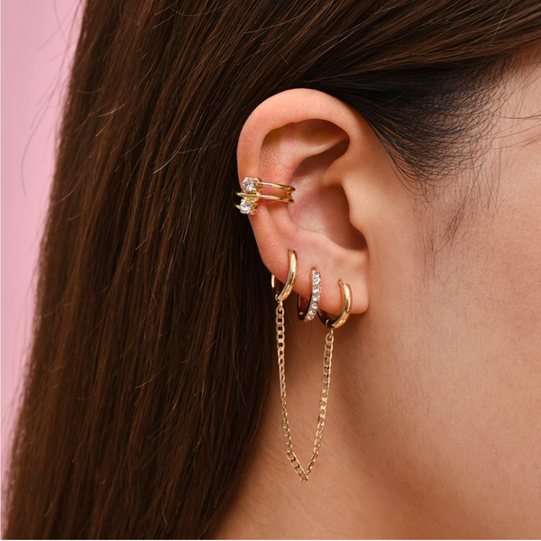 Stacked Gem Ear Cuff Set