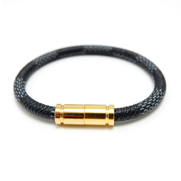 Louis Vuitton LV Circle Leather Bracelet, Black, 19