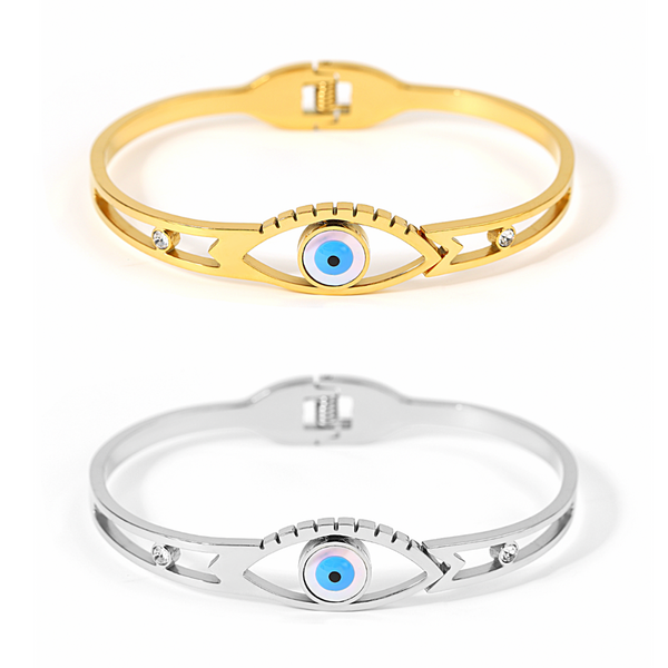 Amaya Evil Eye Bangle Bracelet - Stainless Steel