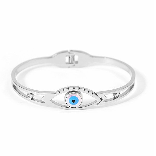 Amaya Evil Eye Bangle Bracelet - Stainless Steel
