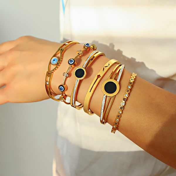 Amaya Evil Eye Bangle Bracelet - Stainless Steel