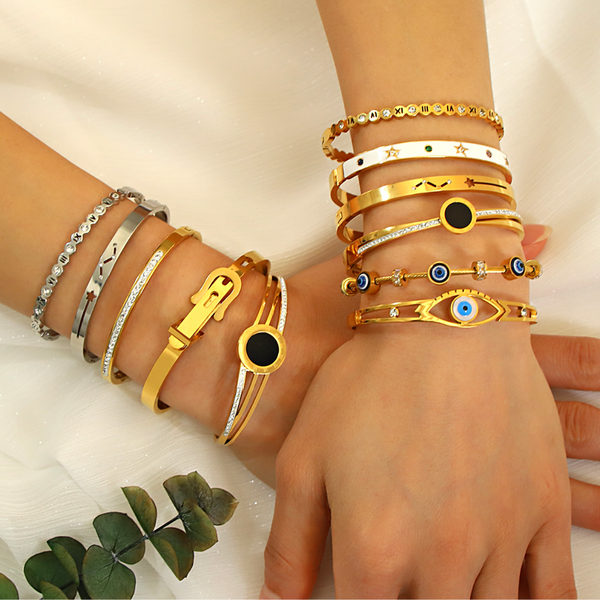 Amaya Evil Eye Bangle Bracelet - Stainless Steel