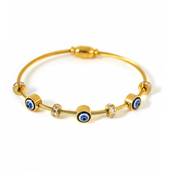 Evil Eye Magnetic Bangle Bracelet - Stainless Steel