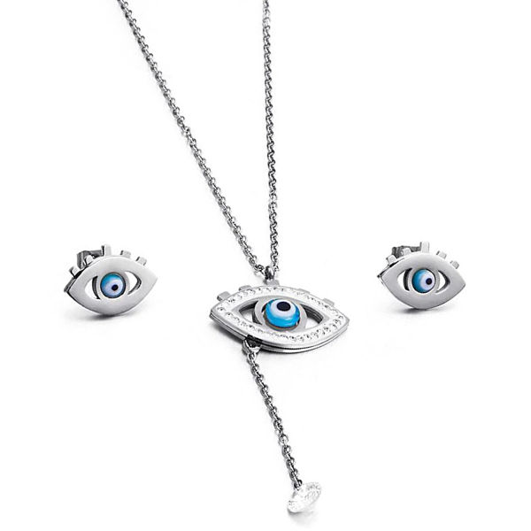 Evil Eye Necklace and Earrings Set - Stainless Steel