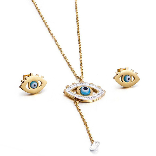 Evil Eye Necklace and Earrings Set - Stainless Steel