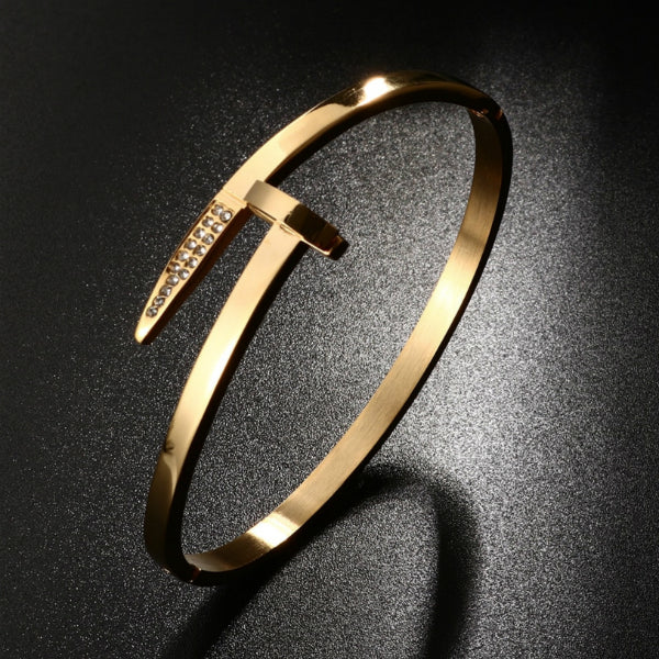 Flat Nail Bangle Bracelet - Stainless Steel