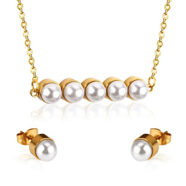 Grand Pearl Necklace + Earrings Set - Stainless Steel