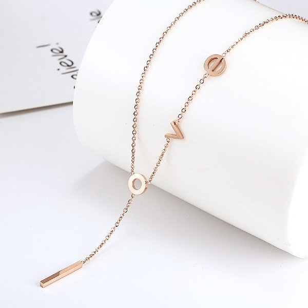 L O V E Lariat Dainty Necklace - Stainless Steel