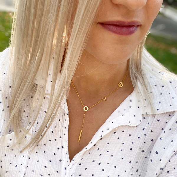 L O V E Lariat Dainty Necklace - Stainless Steel