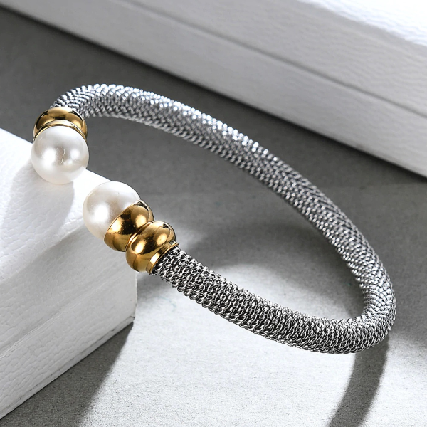 Pearl Cuff Bracelet - Stainless Steel