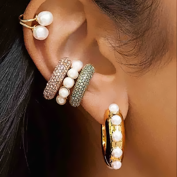 Pearl Beaded Ear Cuff Set