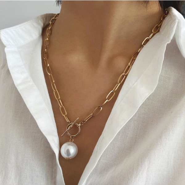 Link Toggle Necklace w/ Pearl Pendant
