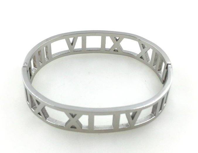 Roman Numerals Wide Bangle Bracelet Stainless Steel
