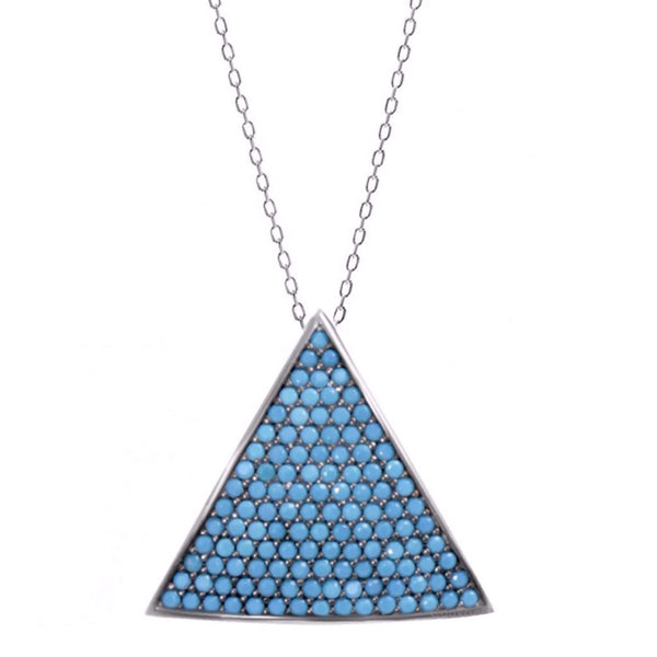 3D Triangle Necklace w/ Nano Turquoise - Sterling Silver
