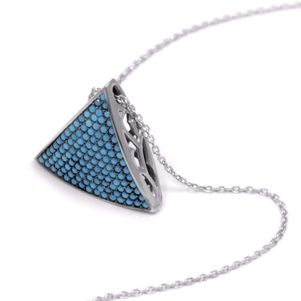 3D Triangle Necklace w/ Nano Turquoise - Sterling Silver