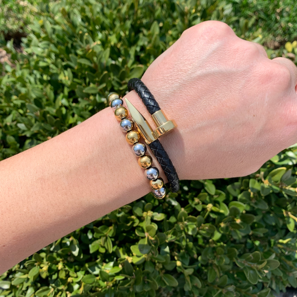 Silver + Gold Adjustable Bracelet - Stainless Steel