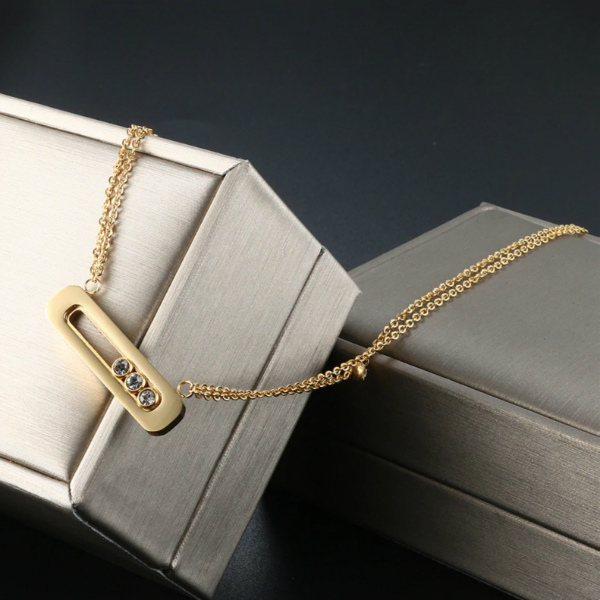 Sliding Stones Dainty Necklace - Stainless Steel