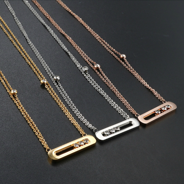 Sliding Stones Dainty Necklace - Stainless Steel