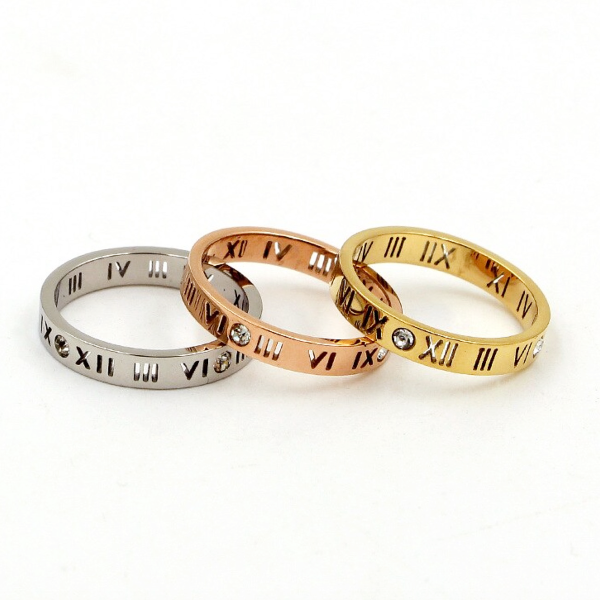 Roman Numerals Slim Ring - Stainless Steel