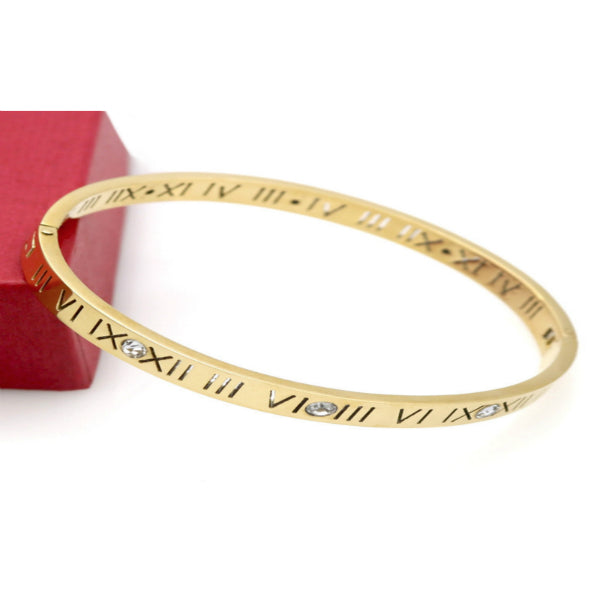 Slim Roman Numerals Bangle Bracelet - Stainless Steel