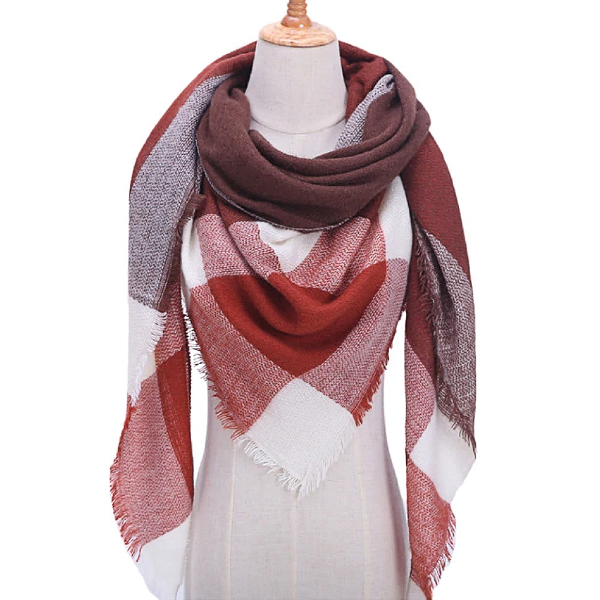 White, Brown and Burgundy Triangle Scarf